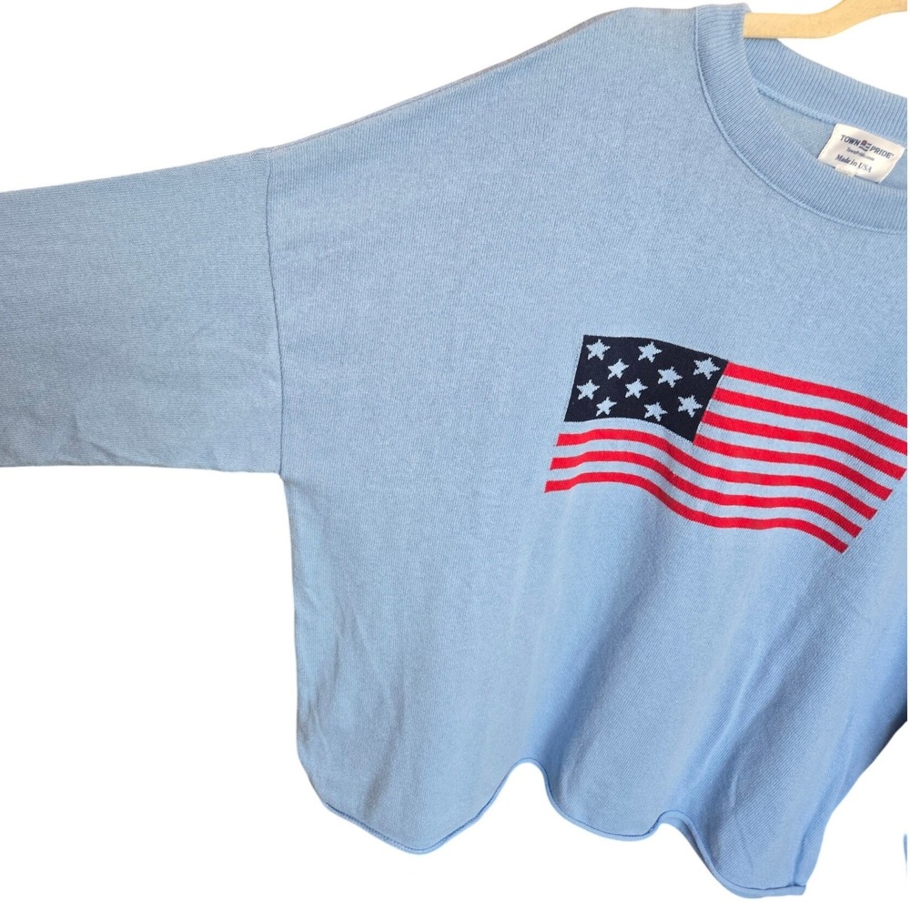 Town Pride USA Flag Crewneck Sweater Blue Knit American Patriotic July 4th XXL - Picture 3 of 5